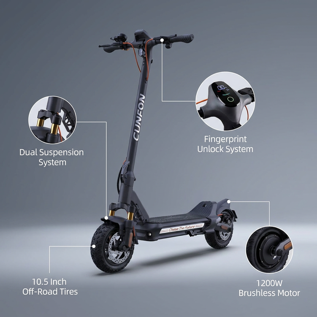 Electric Scooter Adult with 1200W Motor Folding E-Scooter, 50 Mile Range, 10.5" off Road Tires，Max Limited 31Mph，Fingerprint Unlock and App Controller — Lifestyle