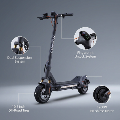 Electric Scooter Adult with 1200W Motor Folding E-Scooter, 50 Mile Range, 10.5" off Road Tires，Max Limited 31Mph，Fingerprint Unlock and App Controller — Lifestyle