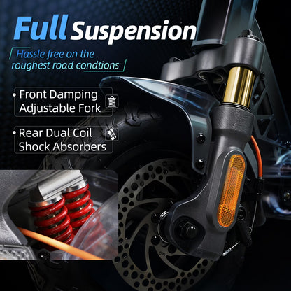 Electric Scooter Adult with 1200W Motor Folding E-Scooter, 50 Mile Range, 10.5" off Road Tires，Max Limited 31Mph，Fingerprint Unlock and App Controller