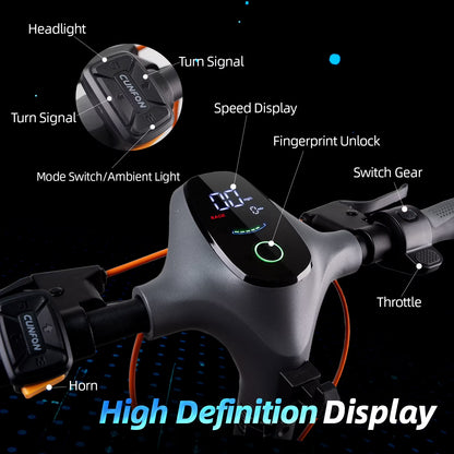 Electric Scooter Adult with 1200W Motor Folding E-Scooter, 50 Mile Range, 10.5" off Road Tires，Max Limited 31Mph，Fingerprint Unlock and App Controller