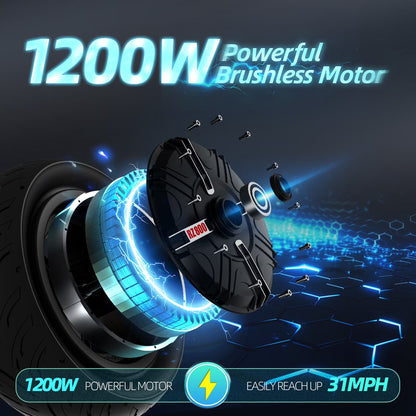 Electric Scooter Adult with 1200W Motor Folding E-Scooter, 50 Mile Range, 10.5" off Road Tires，Max Limited 31Mph，Fingerprint Unlock and App Controller